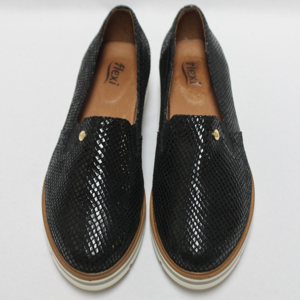 Flexi Reptile Pattern Black Leather Sneakers